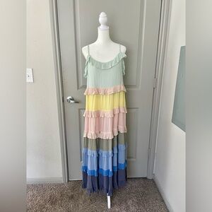 Ces Femme Pastel Multi-Color Ruffle Tiered Midi Dress